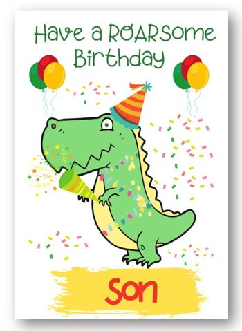 Second Ave Son Children's Kids Carte d'anniversaire de dinosaure pour lui Carte de vœux