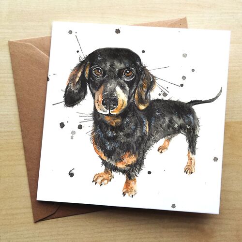 Splatter Sausage Dog Greetings Card
