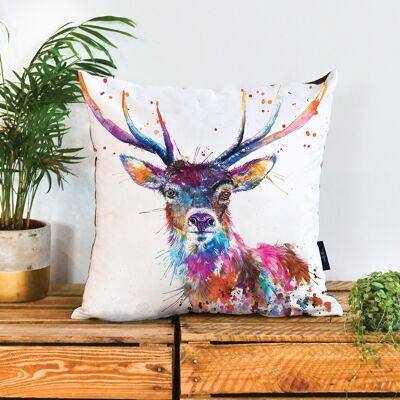 Coussin en daim végétalien Splatter Rainbow Stag