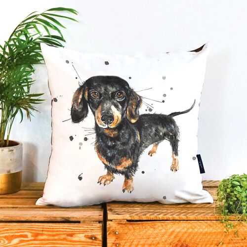 Splatter Sausage Dog Vegan Suede Cushion