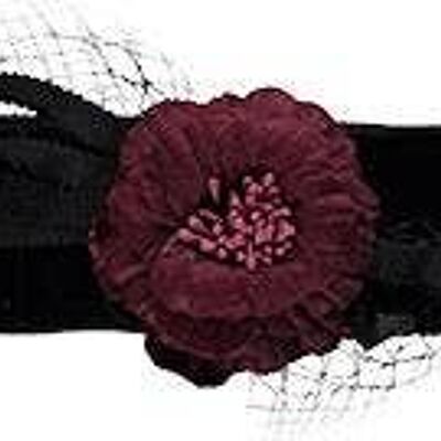 Black Bow With Net And Burgundy Flower