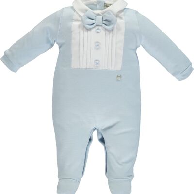 Blue Babygrow Style Shirt With Ribs And Bow