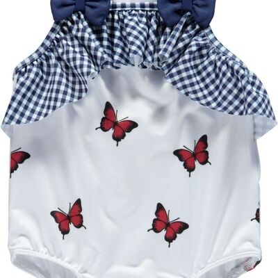 BLUE BUTTERFLY SWIMSUIT WITH GINGHAM RUFFLES
