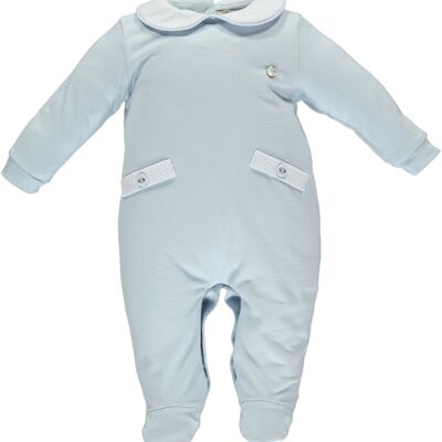 Blue Cotton Babygrow With Collar And Pockets