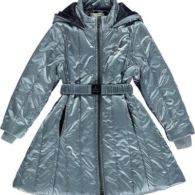 Blue Metallic Jacket With Belt And Hood Lined In Dark Blue B