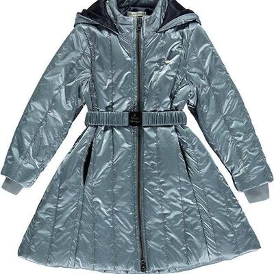 Blue Metallic Jacket With Belt And Hood Lined In Dark Blue B