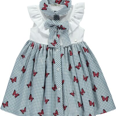 GRAY BUTTERFLY DRESS WITH BOW COLLAR