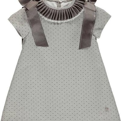 Gray Dress With Black Dots And Bright Bows On The Shoulders