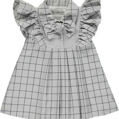Gray Dress With Plaid And Bow Near The Collar