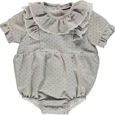 Gray Short-Sleeved Bodysuit With Black Dots