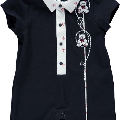 NAVY BABY GROW WITH BEAR EMBROIDERY