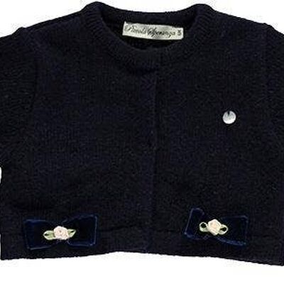 Navy Blue Jacket With Two Blue Velvet Bows And Roses