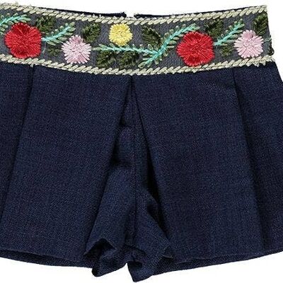 Navy Blue Shorts Skirt With Embroidered Belt