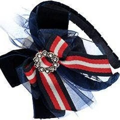 Navy Blue Velvet Headband With Bows And Beaded Application