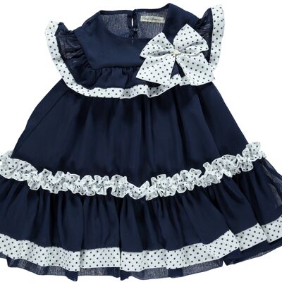 NAVY DRESS WITH WHITE TRIM AND BOW