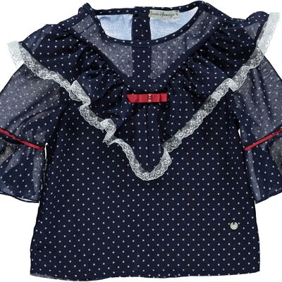 NAVY TRANSPERENT POLKA DOTS BLOUSE WITH TOP