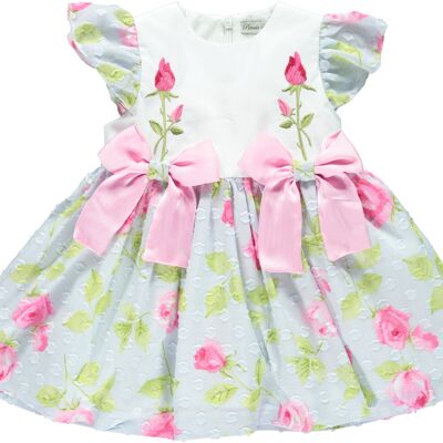PALE BLUE & PINK ROSES BABY GIRL DRESS B