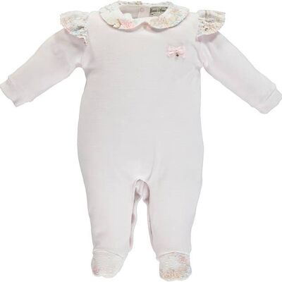 Pink Babygrow With Collar And Ruffles On Shoulders With Colo