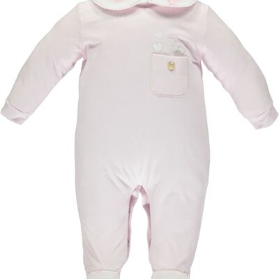 Pink Babygrow With Pocket And Embroidered Hearts