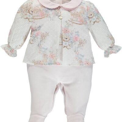 Pink Babygrow With Tunic With Teddy Bears And Flowers