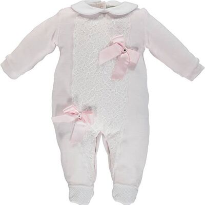 Pink Babygrow With White Lace Collar And Bows