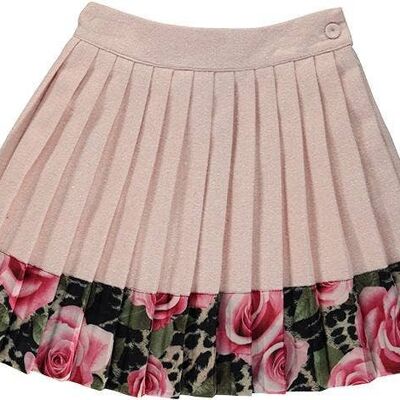 Pink Pleated Skirt With Rose Pattern Bar B