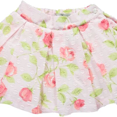 PINK SKIRT WITH RED AND GREEN ROSES