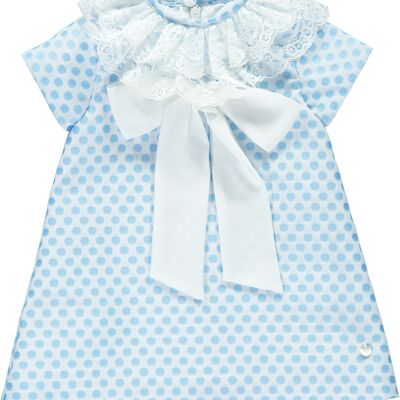 POLKA DOTS BLUE DRESS WITH LACE AND BOW