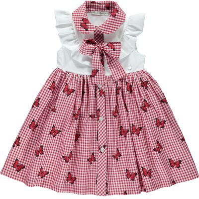 RED BUTTERFLY DRESS WITH BOW COLLAR