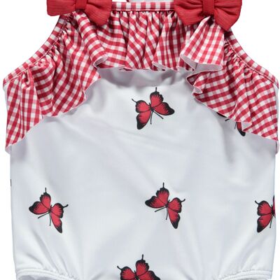 RED BUTTERFLY SWIMSUIT WITH GINGHAM RUFFLES B