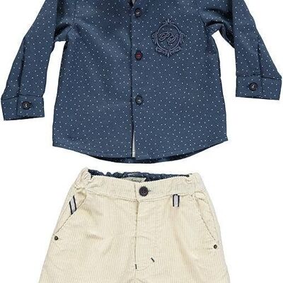 Set Of Navy Blue Shorts And White Shirt With Blue Dots B