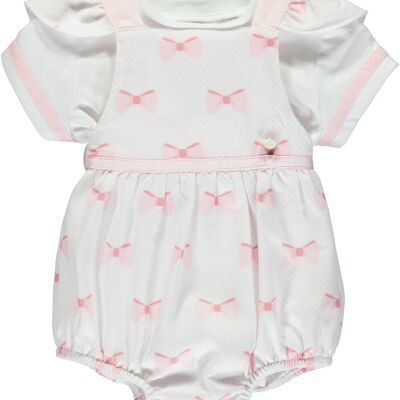 Set Of White Bib With Pink Bows And With White Sweater