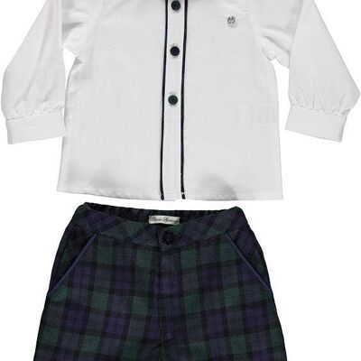 Set Of White Shirt With Bow And Green And Blue Checkered