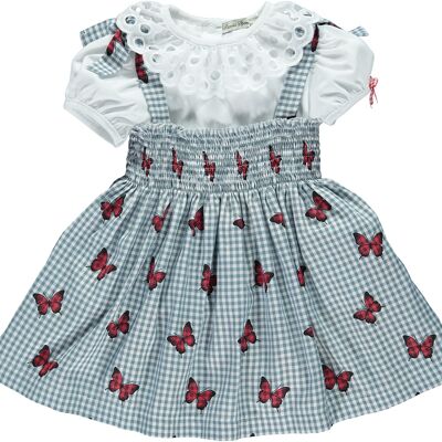SET WITH WHITE EMBROIDERY COLLAR AND GRAY BUTTERFLY SKIRT