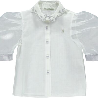 SILVER AND WHITE EMBROIDERY BLOUSE