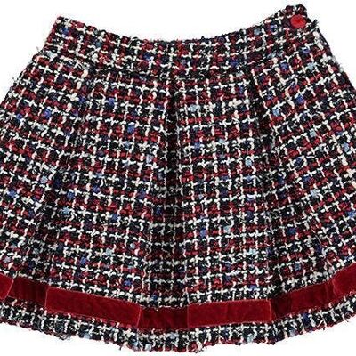 Tweed Skirt With Red Velvet Ribbon