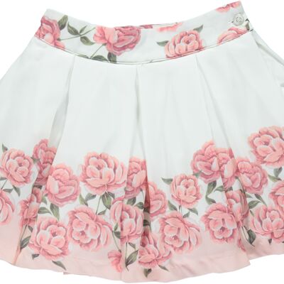 WHITE AND PINK FLORAL ROSES SKIRT
