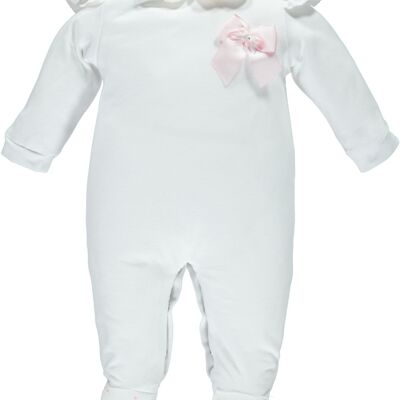 WHITE BABYGROW WITH COLLAR AND RUFFLE SHOULDERS