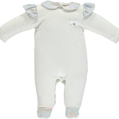 White Babygrow With Collar And Ruffles On The Shoulders With