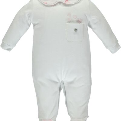 White Babygrow With Pocket And Embroidered Hearts