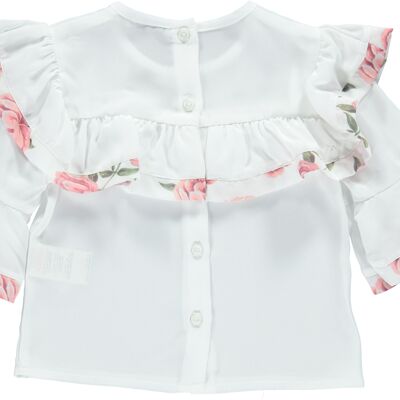 WHITE BLOUSE WITH PINK ROSES