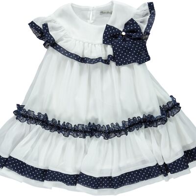 WHITE DRESS WITH NAVY TRIM AND BOW