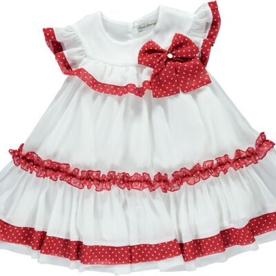 WHITE DRESS WITH RED TRIM AND BOW