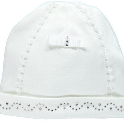 WHITE KNITTED BABY HAT WITH BOW