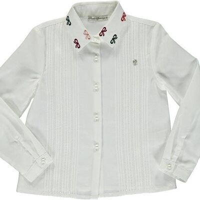 White Ribbed Shirt With Open Stitch Colorful Lace