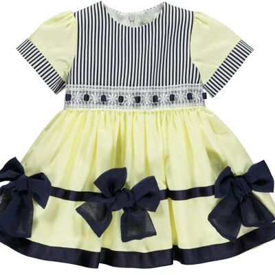 Yellow And Navy Blue Dress With Stripes And Bows