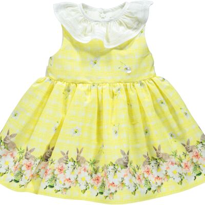 YELLOW BUNNY DRESS WITH WHITE COLLAR AND BOW B