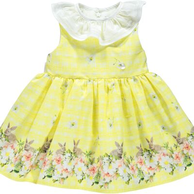 YELLOW BUNNY DRESS WITH WHITE COLLAR AND BOW B