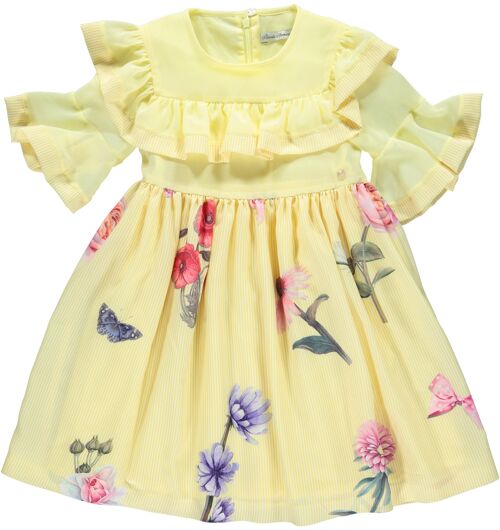 YELLOW DRESS WITH STRIPES AND FLOWERS B