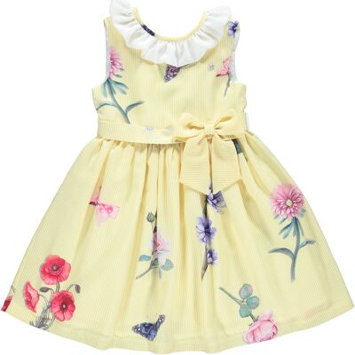 YELLOW STRIPES AND FLORAL DRESS WITH WHITE COLLAR B